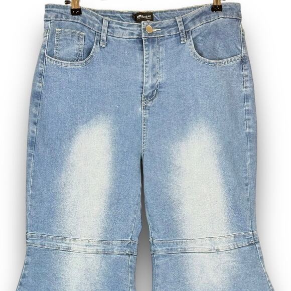 NEW XPlusWear Layered Bell Bottom Stretch Jeans High Waist 70s Style Size Large - Picture 3 of 11